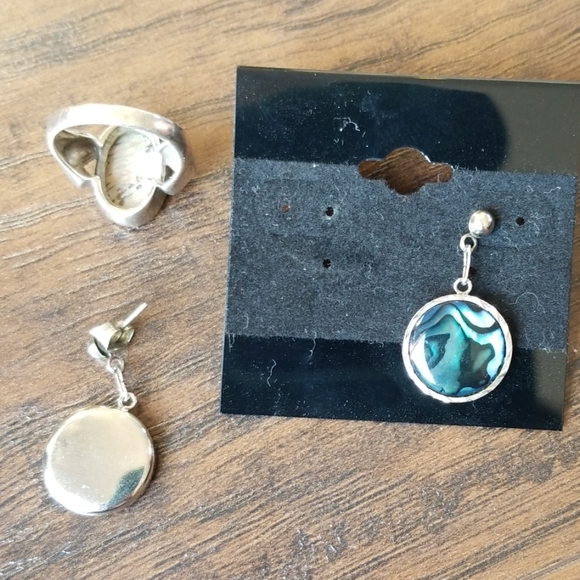 Abalone sterling silver hearts .925 ring, earrings - Picture 2 of 5